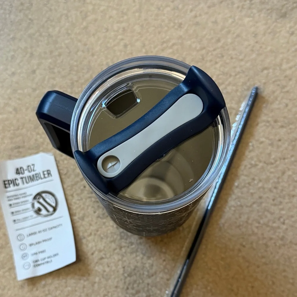 Navy Snowflake Tumbler with Straw - Picture 2 of 4